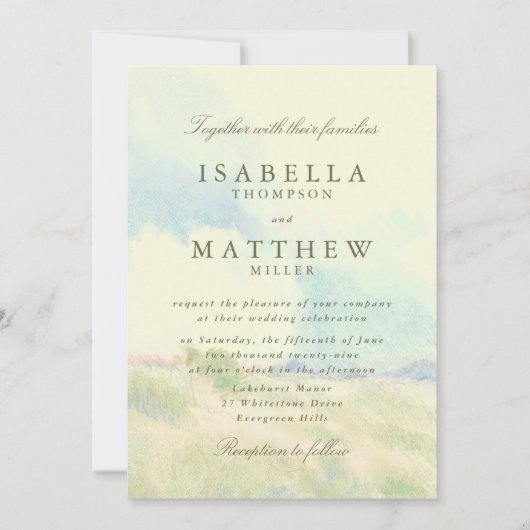 Watercolor Pastel Field Wedding Invitation 招待状 (正面)