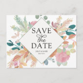 Watercolor Pastel Floral & Botancial Save The Date 案内ポストカード (正面)