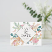 Watercolor Pastel Floral & Botancial Save The Date 案内ポストカード (スタンド正面)