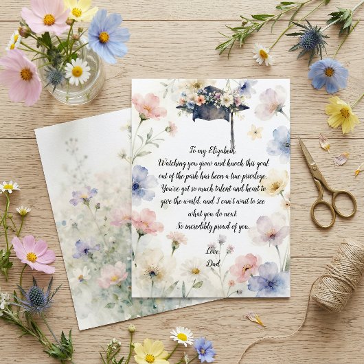 Watercolor Pastel Floral Graduation Cap Poem Card
