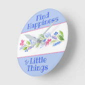 Watercolor Pastel Floral HAPPINESS LITTLE THINGS ラウンド壁時計 (傾斜)