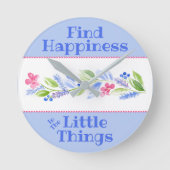 Watercolor Pastel Floral HAPPINESS LITTLE THINGS ラウンド壁時計 (正面)