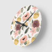 Watercolor Pastel Floral Seamless Pattern | Soft ラウンド壁時計 (傾斜)