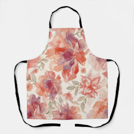 Watercolor Pastel Flowers Light Orange エプロン