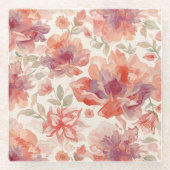 Watercolor Pastel Flowers Light Orange ガラスコースター (正面)