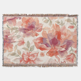 Watercolor Pastel Flowers Light Orange スローブランケット