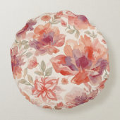 Watercolor Pastel Flowers Light Orange ラウンドクッション (裏面)