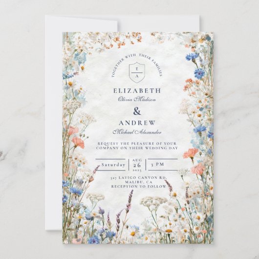 Watercolor Pastel Garden Wedding 招待状 (正面)