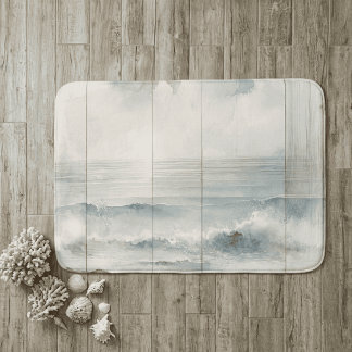 Watercolor Pastel Ocean Rustic Wood Texture バスマット