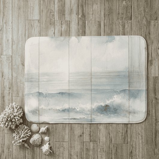 Watercolor Pastel Ocean Rustic Wood Texture バスマット