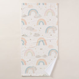 Watercolor Pastel Rainbow Baby Hooded Towel バスタオル