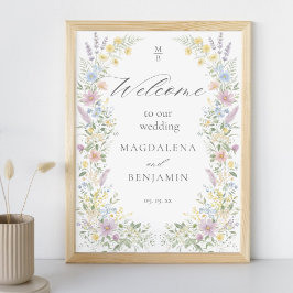 Watercolor Pastel Wildflowers Wedding Welcome ポスター
