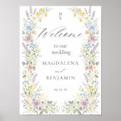 Watercolor Pastel Wildflowers Wedding Welcome ポスター (正面)