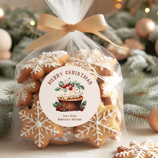 Watercolor Pastry Merry Christmas Small Business ラウンドシール