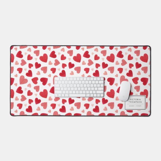 Watercolor Patchwork Red Hearts Pattern デスクマット (キーボード&マウス)