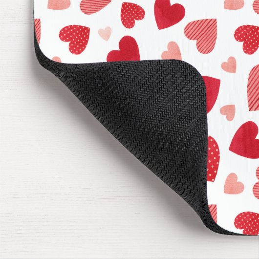 Watercolor Patchwork Red Hearts Pattern マウスパッド (コーナー)