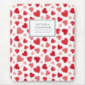 Watercolor Patchwork Red Hearts Pattern マウスパッド (正面)