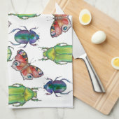 Watercolor pattern of beetles and butterflies キッチンタオル (四つ折り)