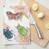 Watercolor pattern of beetles and butterflies キッチンタオル (四つ折り)