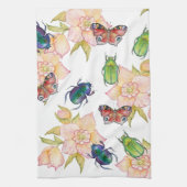 Watercolor pattern of beetles and butterflies キッチンタオル (縦)