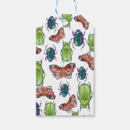 Watercolor pattern of beetles and butterflies ギフトタグ