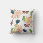 Watercolor pattern of beetles and butterflies クッション (正面)