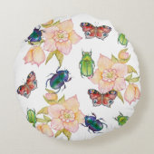 Watercolor pattern of beetles and butterflies ラウンドクッション (裏面)
