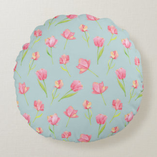 Watercolor Pattern with Delicate Pink Round Pillow ラウンドクッション