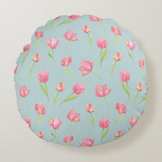 Watercolor Pattern with Delicate Pink Round Pillow ラウンドクッション (正面)