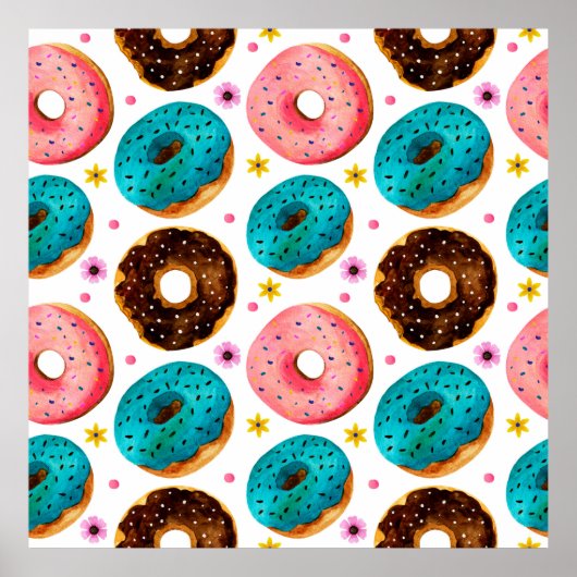 Watercolor pattern with pink, blue and chocolate d ポスター (正面)