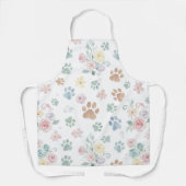 Watercolor Paw Prints and Floral Pattern Apron エプロン (正面)