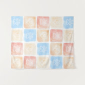 Watercolor Paw Prints & Hearts in Boxes タペストリー (正面(横))