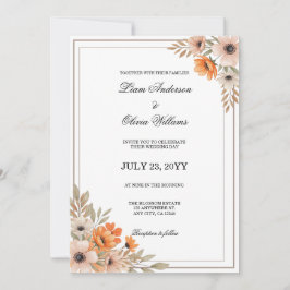 Watercolor Peach Blossom Floral Wedding 招待状