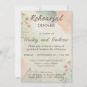 Watercolor Peach & Green Rehearsal Dinner 招待状 (正面)