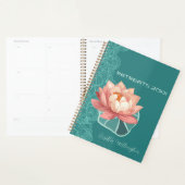 Watercolor Peach Lotus On Teal Personalized プランナー手帳 (ディスプレー)