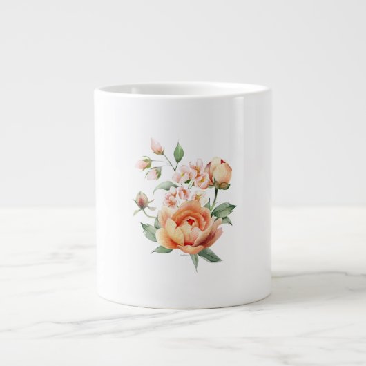 Watercolor Peach Rose Floral Specialty Mug ジャンボコーヒーマグカップ (正面)