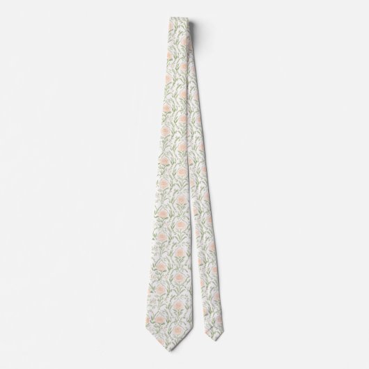 Watercolor peach roses pattern neck tie ネクタイ (正面)