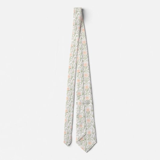 Watercolor peach roses pattern neck tie ネクタイ (裏面)