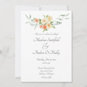 Watercolor Peach, Yellow, and Green Floral 招待状 (正面)