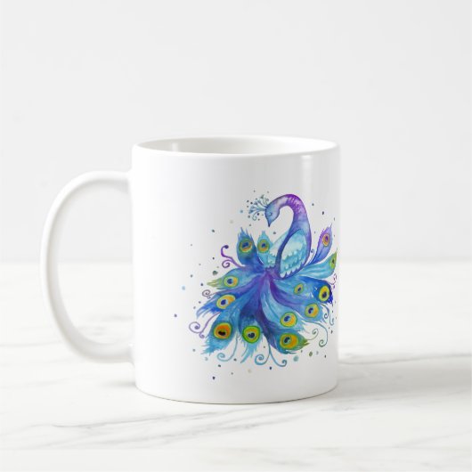 Watercolor peacock コーヒーマグカップ (左)