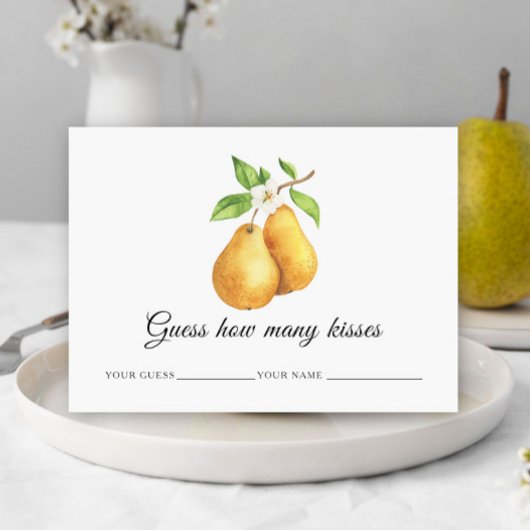 Watercolor pears How many kisses bridal game エンクロージャーカード
