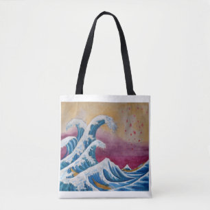 Watercolor pencil "Ktam" Hokusai style tote bag トートバッグ