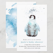Watercolor Penguin Winter Baby Shower Invitation (正面/裏面)