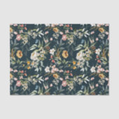 Watercolor Peonies and Wildflowers on Oxford Blue 薄葉紙 (正面)