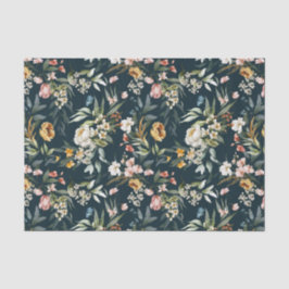 Watercolor Peonies and Wildflowers on Oxford Blue 薄葉紙