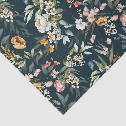 Watercolor Peonies and Wildflowers on Oxford Blue 薄葉紙 (詳細)