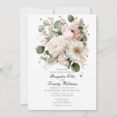Watercolor peonies elegant wedding invitation 招待状 (正面)