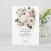 Watercolor peonies elegant wedding invitation 招待状 (スタンド正面)