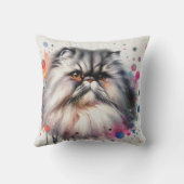 Watercolor Persian Cat Colorful Portrait クッション (裏面)