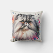 Watercolor Persian Cat Colorful Portrait クッション (正面)